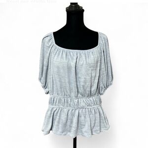 KNOZ ROSE BLUE Puff Sleeve Smocked Peplum Blouse